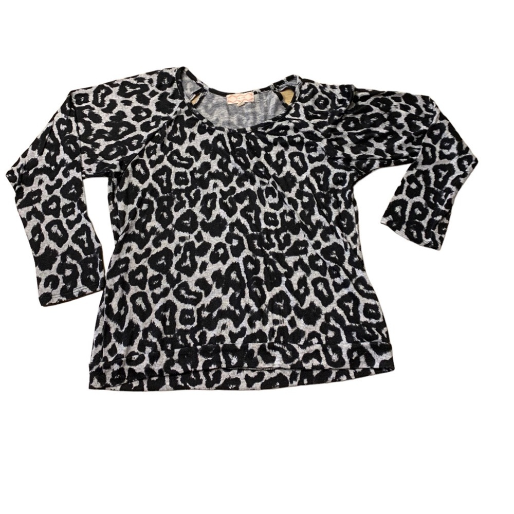 Pink Rose | Long Sleeve Leopard Print Black Gray Top Peep Hole Back Sleeve - Picture 2 of 11